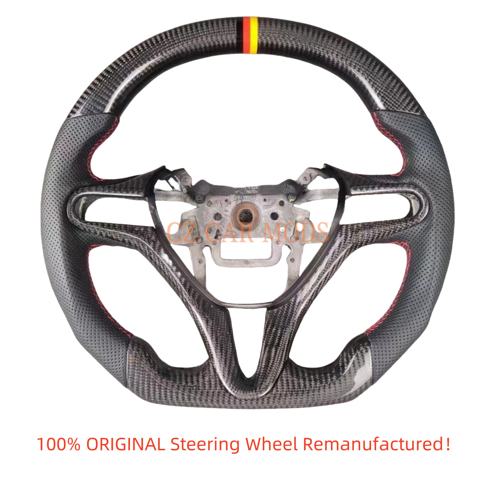 Custom Perforated Leather Carbon Fiber Steering Wheel With Tricolor Center Strip Auto Accessory For Honda Civic 8th GEN 2006 2007 2008 2009 2010 2011 Remanufactured