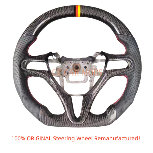 Custom Perforated Leather Carbon Fiber Steering Wheel With Tricolor Center Strip Auto Accessory For Honda City 2009 2010 2011 2012 2013 Remanufactured