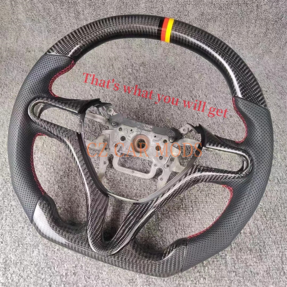 Custom Perforated Leather Carbon Fiber Steering Wheel With Tricolor Center Strip Auto Accessory For Honda Civic 8th GEN 2006 2007 2008 2009 2010 2011 Remanufactured