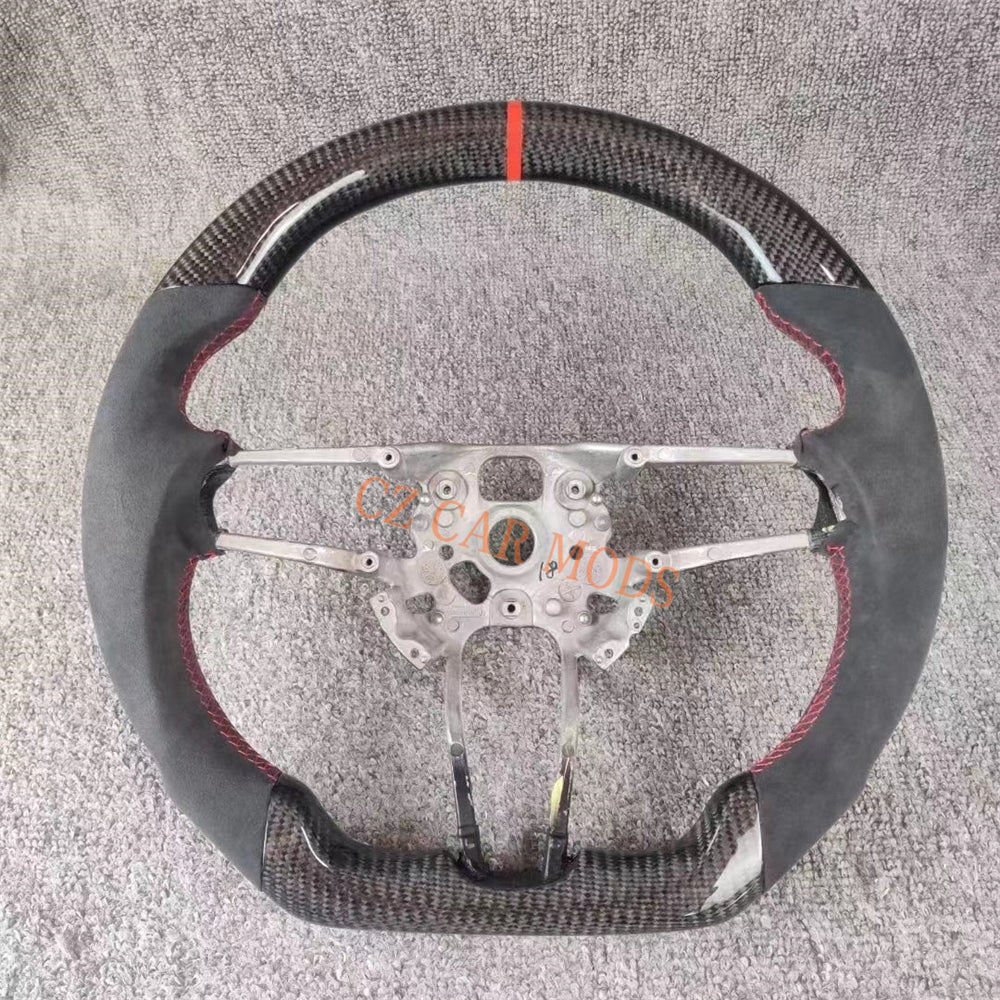 Custom Brand New Black Alcantara Carbon Fiber Steering Wheel With Red Center Strip Fit For Porsche 718 2016 2017 2018 2019 2020 2021 Auto Accessory