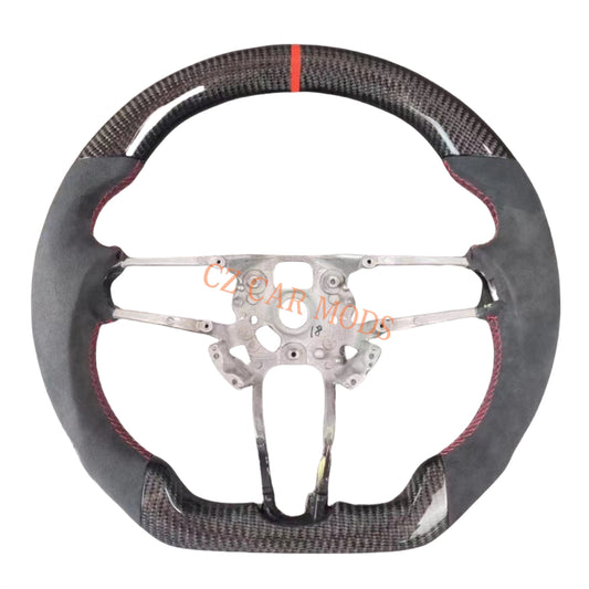 Custom Brand New Black Alcantara Carbon Fiber Steering Wheel With Red Center Strip Fit For Porsche 718 2016 2017 2018 2019 2020 2021 Auto Accessory