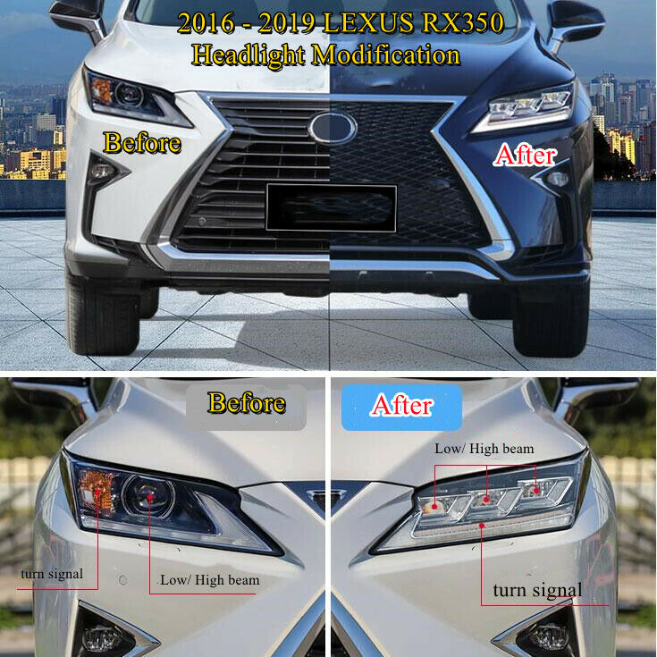 Pair LED Headlights For 2016 2017 2018 2019 LEXUS RX RX350 Single eye to Triple LED Headlight Replacement