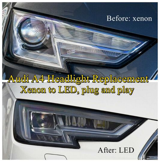 Pair LED headlights for 2017 2018 2019  Audi A4 Xenon to LED Headlight Replacement Modification