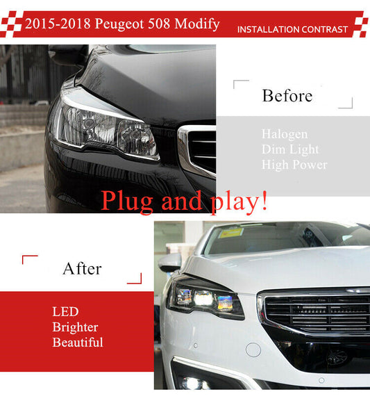 Car Headlight Modified Halogen to LED adapter wire For 2015 - 2018 Peugeot 508