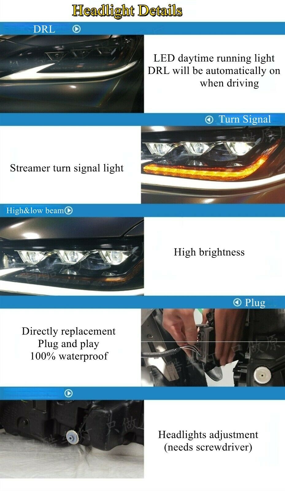 Triple Beam LED headlights for 2019 20 21 2022 LEXUS ES ES350 ES300h Car Headligth Replacement